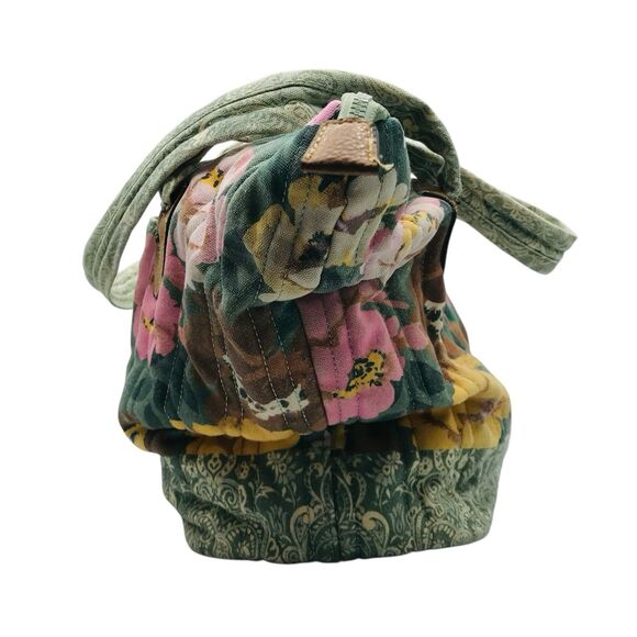 Pioneer Woman Aubrey Quilted Print Tote Floral Green Faded Denim w Zipper Large - Picture 5 of 15